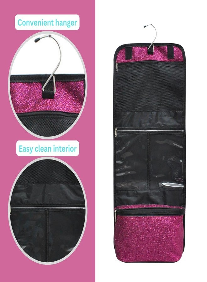 NGIL Glitter Travel Hanging Toiletry Bag for Cheerleaders and Dance Teams, Toiletry Organizer and Toiletry Bag for Women, Cosmetic Travel Bag(Glitter-Hot Pink) - Image 4